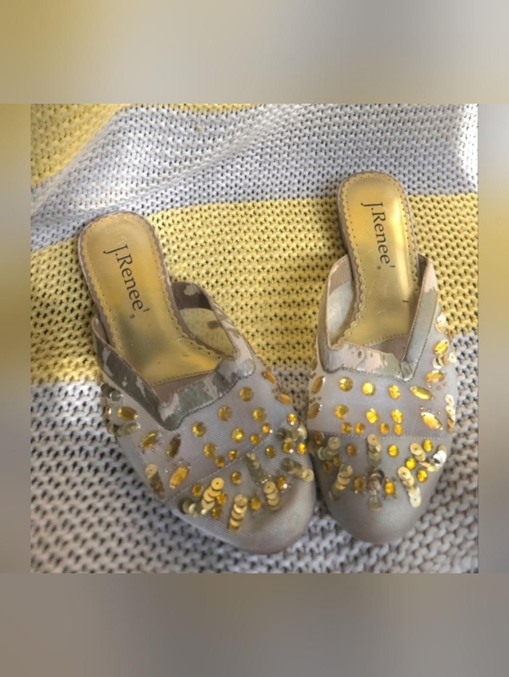 J. Renee Gold Sequin Slide Sandals - Picture 2 of 5